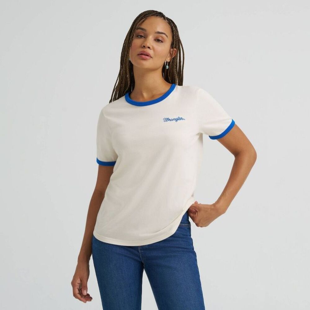 Wrangler Women's Ringer Graphic T-Shirt - Blue/White L